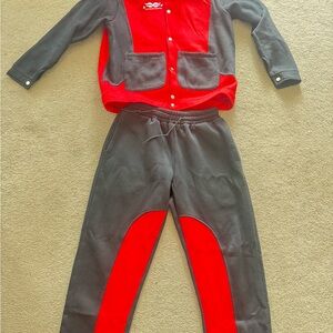 Men's Two-Tone Red & Black Fleece Jogger Pants